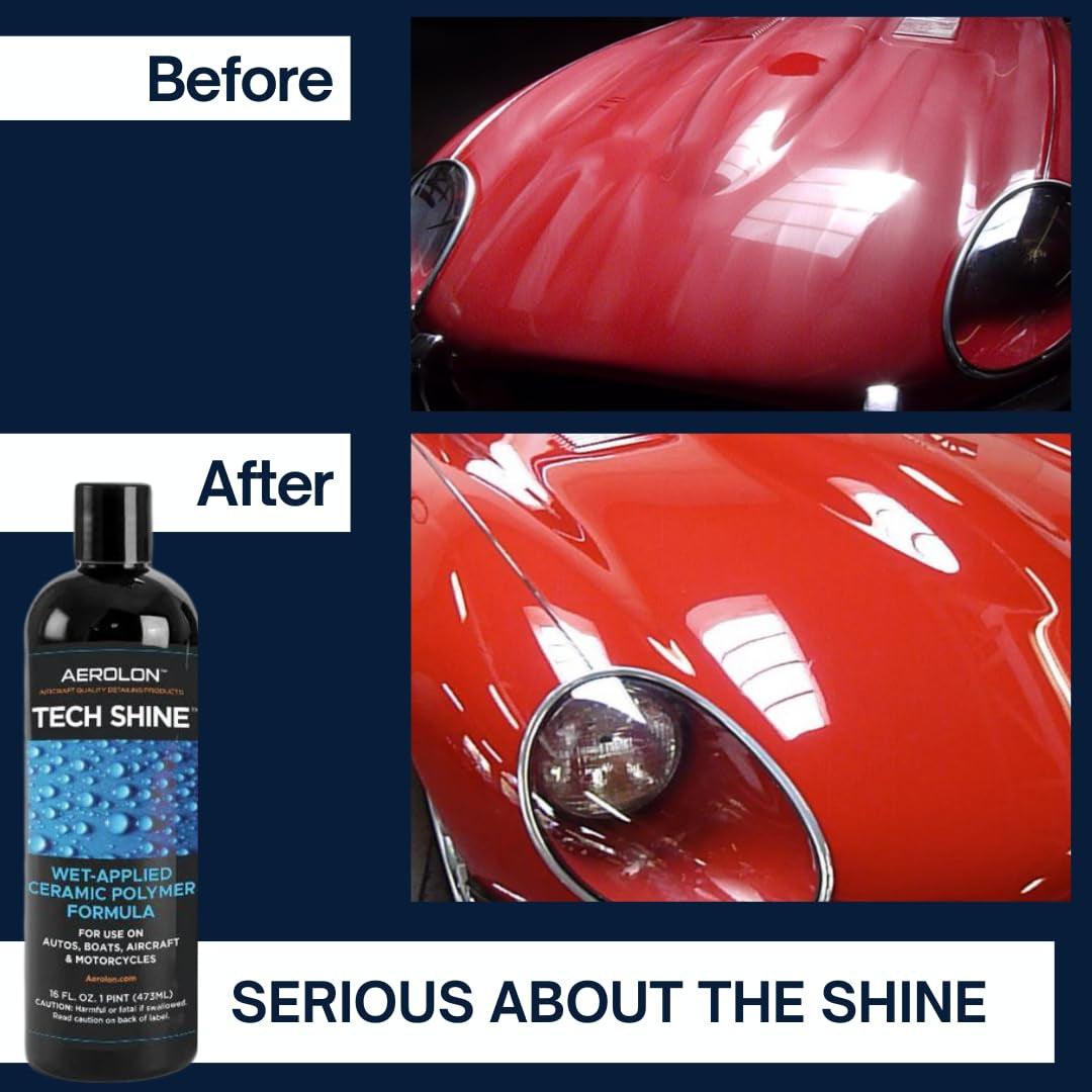 Tech Shine: Ceramic Coating for Cars, Car Wax, Car Polish, Ceramic Polymer Coating, Hydrophobic Top Coat Polish and Sealer, 6-8 Applications per Bottle