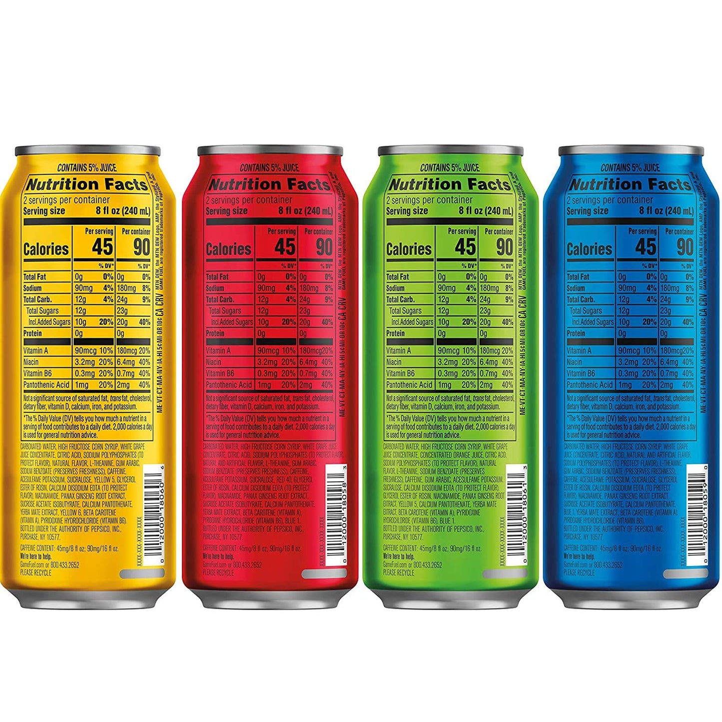 Mountain Dew Game Fuel, 4 Flavor Variety Pack, 16Oz Cans (12 Pack), Vitamins a + B (Packaging May Vary)