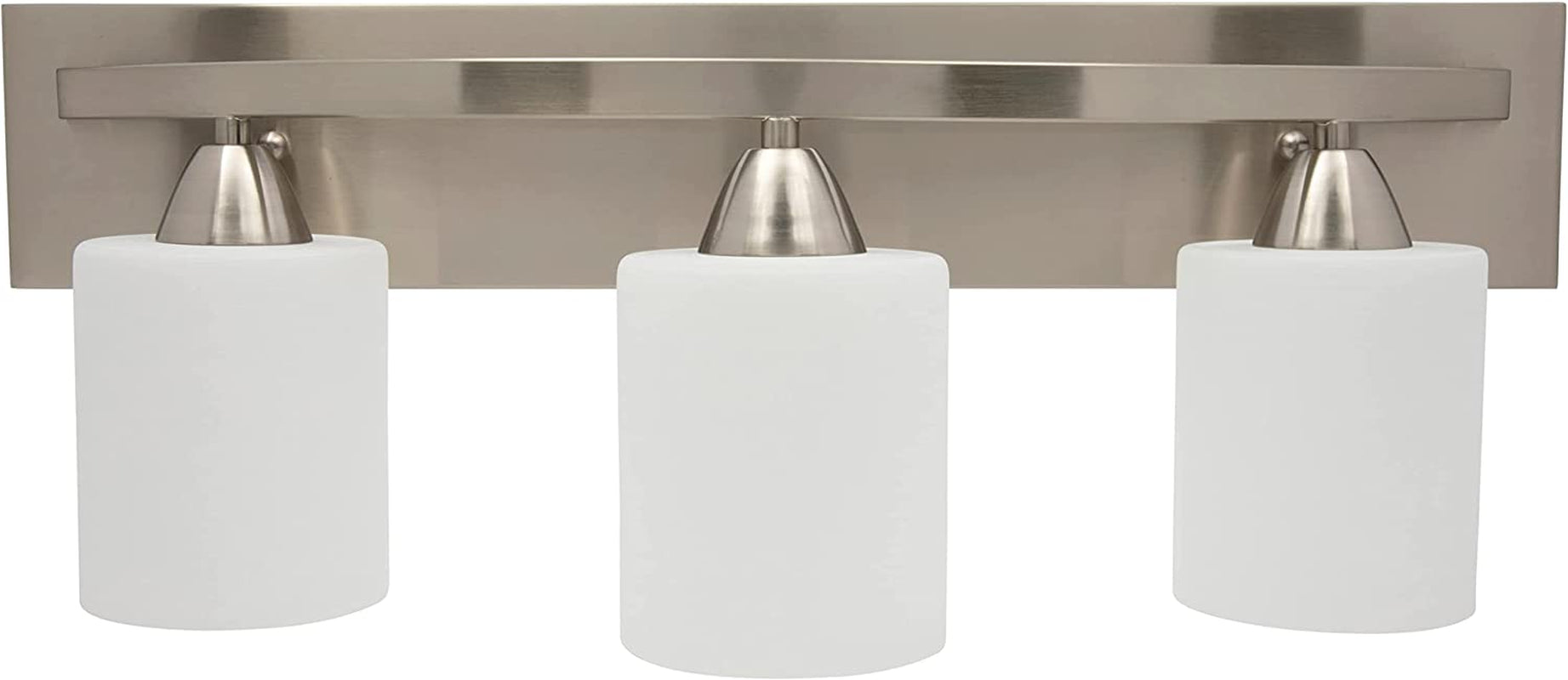 Bathroom Vanity Light Fixture | Interior Bathroom Lighting Bar with Modern Milk Glass Shade | Bathroom Lights over Mirror | Brushed Nickel, 3 Lights, E26 100W LED, Bulbs Not Included