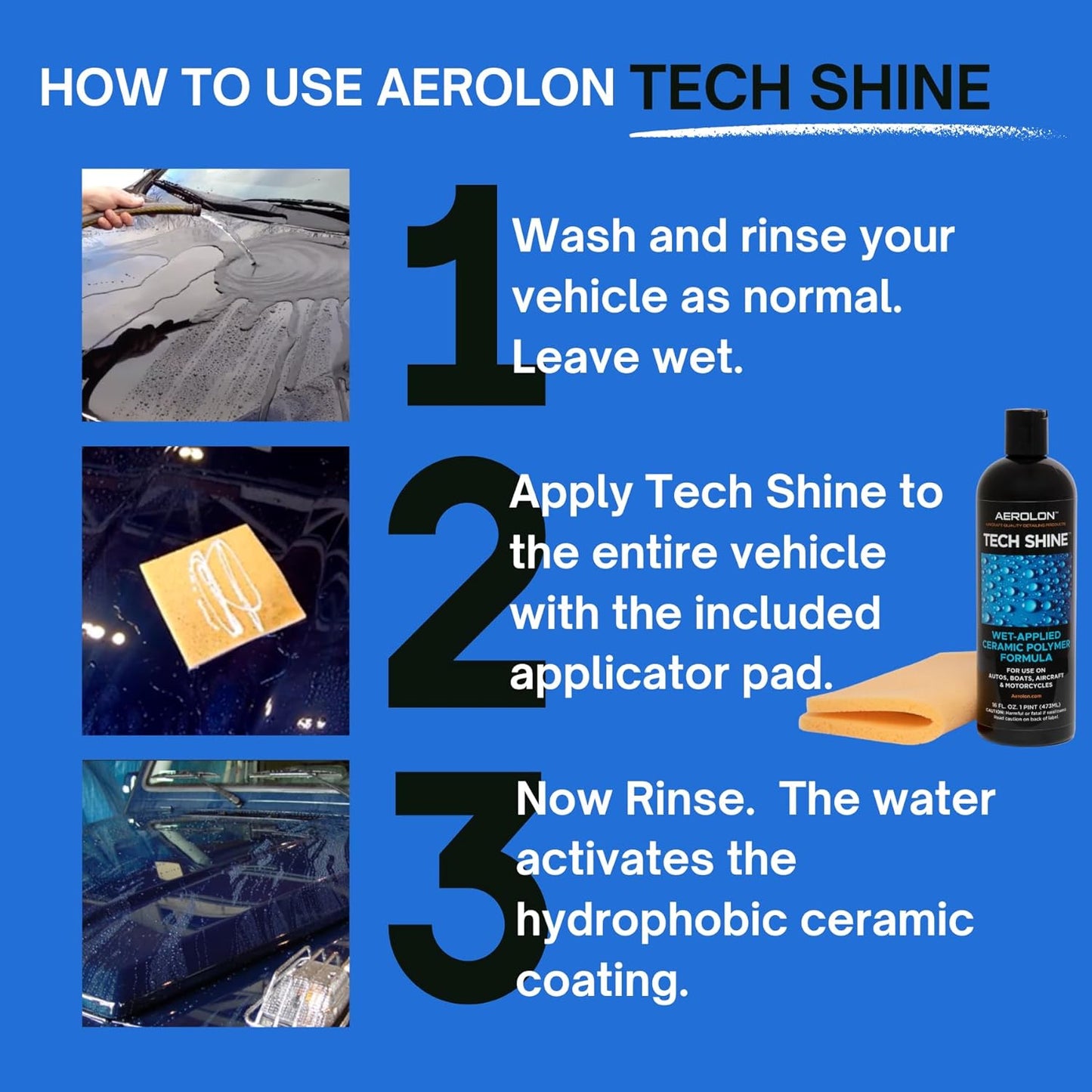 Tech Shine: Ceramic Coating for Cars, Car Wax, Car Polish, Ceramic Polymer Coating, Hydrophobic Top Coat Polish and Sealer, 6-8 Applications per Bottle