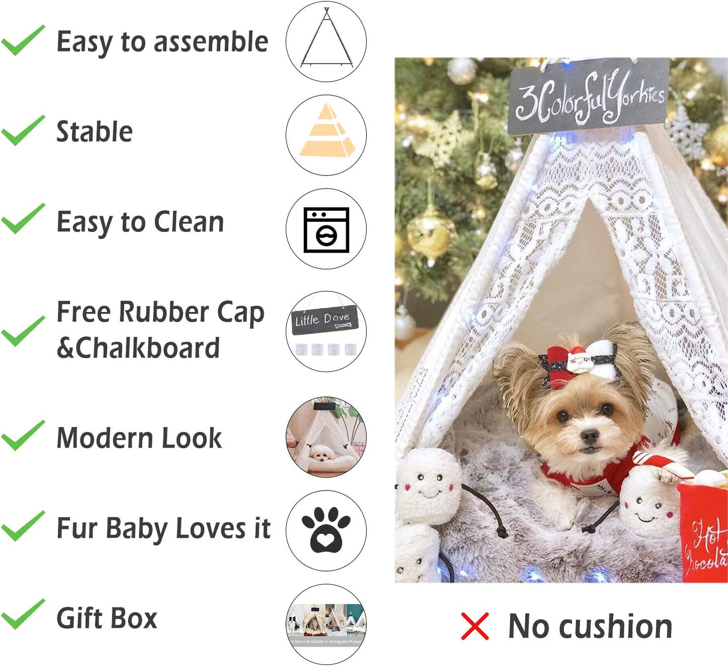 Pet Teepee Dog(Puppy) & Cat Bed - Portable Pet Tents & Houses for Dog(Puppy) & Cat Lace Style 24 Inch No Cushion