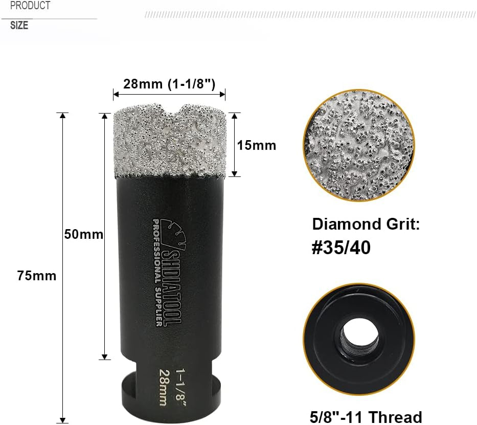 Diamond Core Drill Bits 1-1/8 Inch for Porcelain Ceramic Tile Marble Brick Vacuum Brazed Hole Saw 28Mm