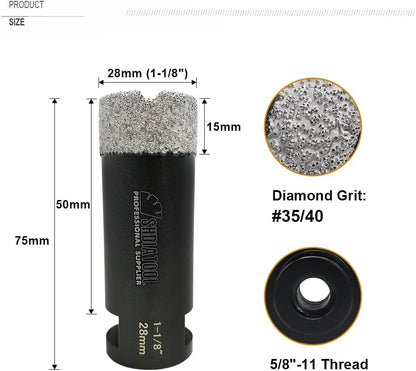 Diamond Core Drill Bits 1-1/8 Inch for Porcelain Ceramic Tile Marble Brick Vacuum Brazed Hole Saw 28Mm