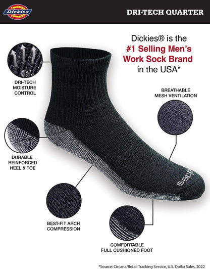 Men'S Dri-Tech Moisture Control Quarter Socks, Available in M-XXL (6, 12, 18 Pairs)