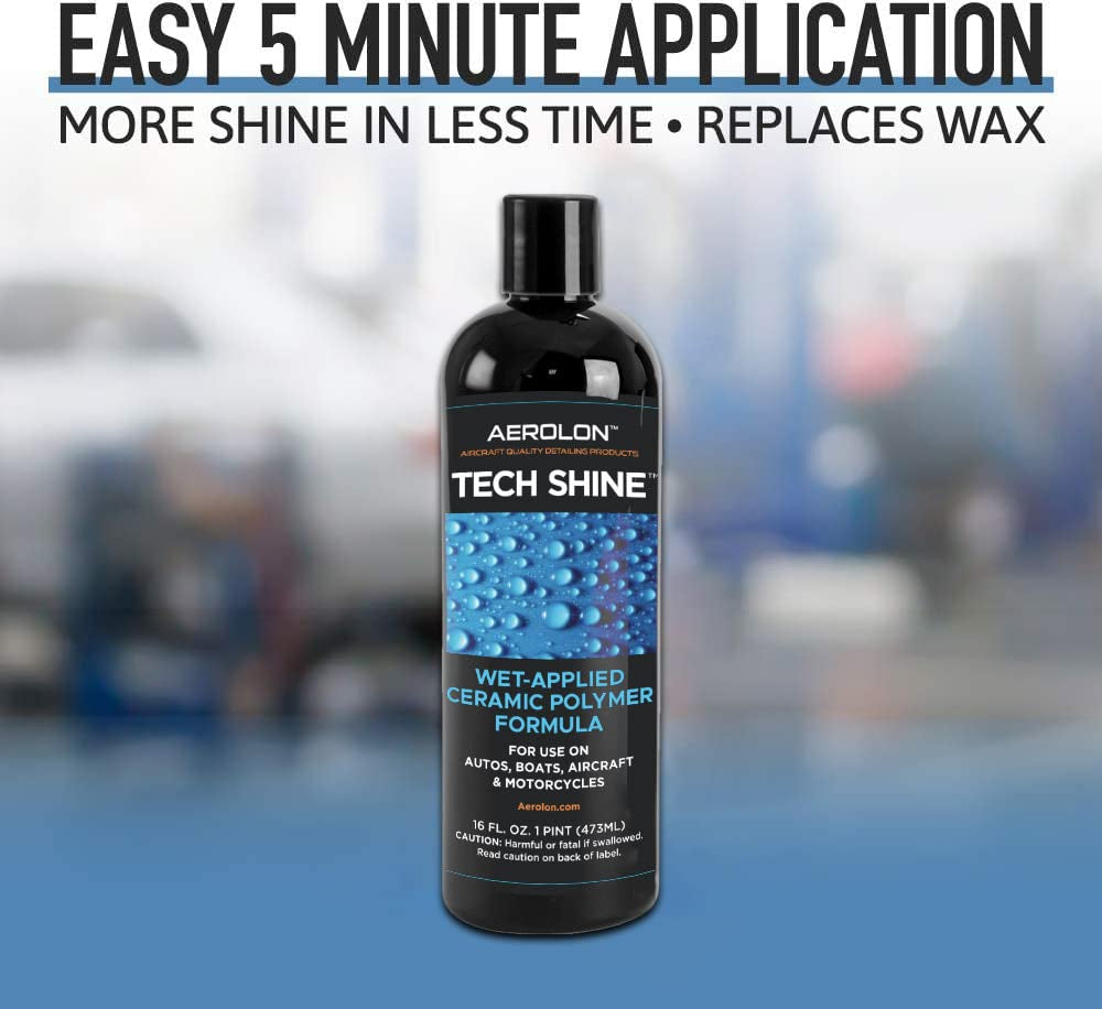 Tech Shine: Ceramic Coating for Cars, Car Wax, Car Polish, Ceramic Polymer Coating, Hydrophobic Top Coat Polish and Sealer, 6-8 Applications per Bottle